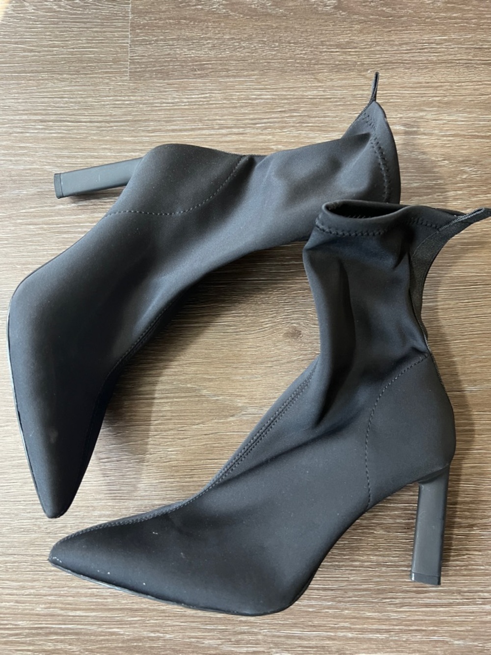 stradivarius EU39 Black Pointed Sock Ankle Boots with Slim Heel